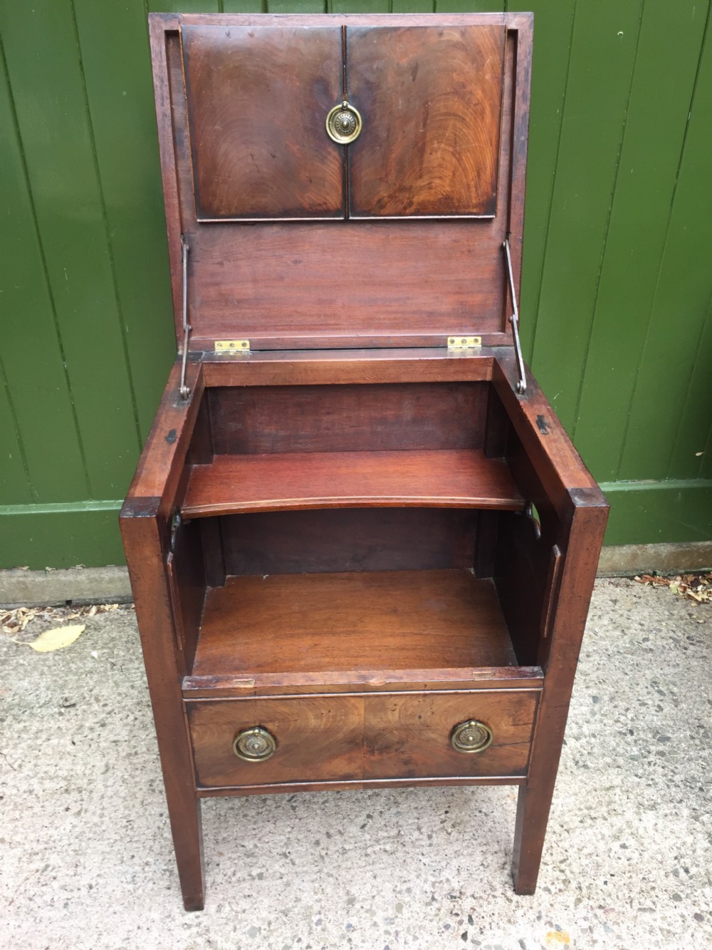 Late C18th George III period tray-top bedside cupboard or night table . View VII