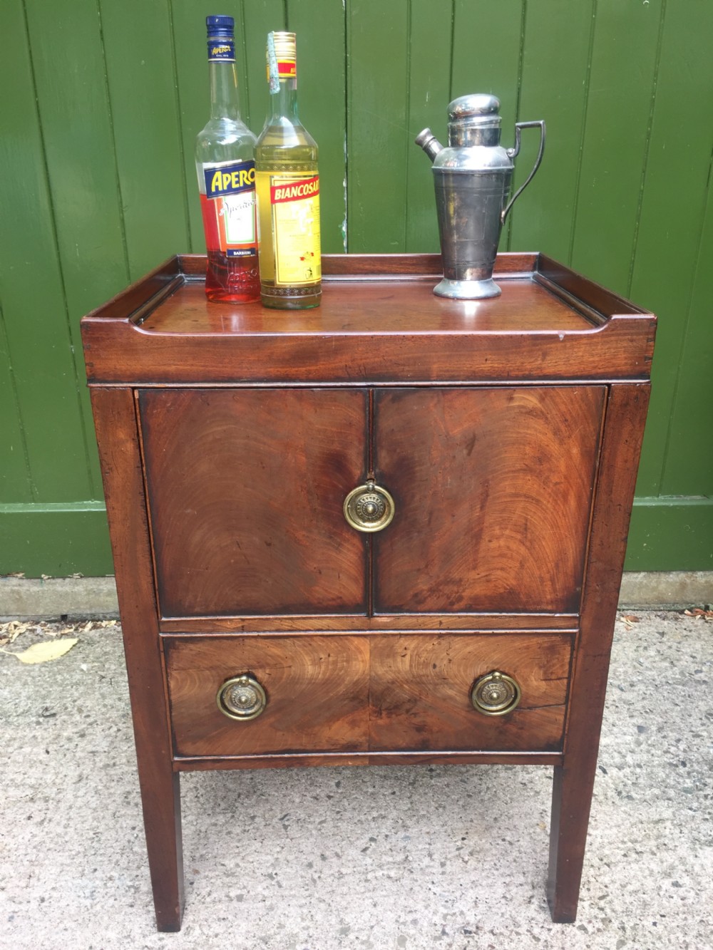 Late C18th George III period tray-top bedside cupboard or night table . View X
