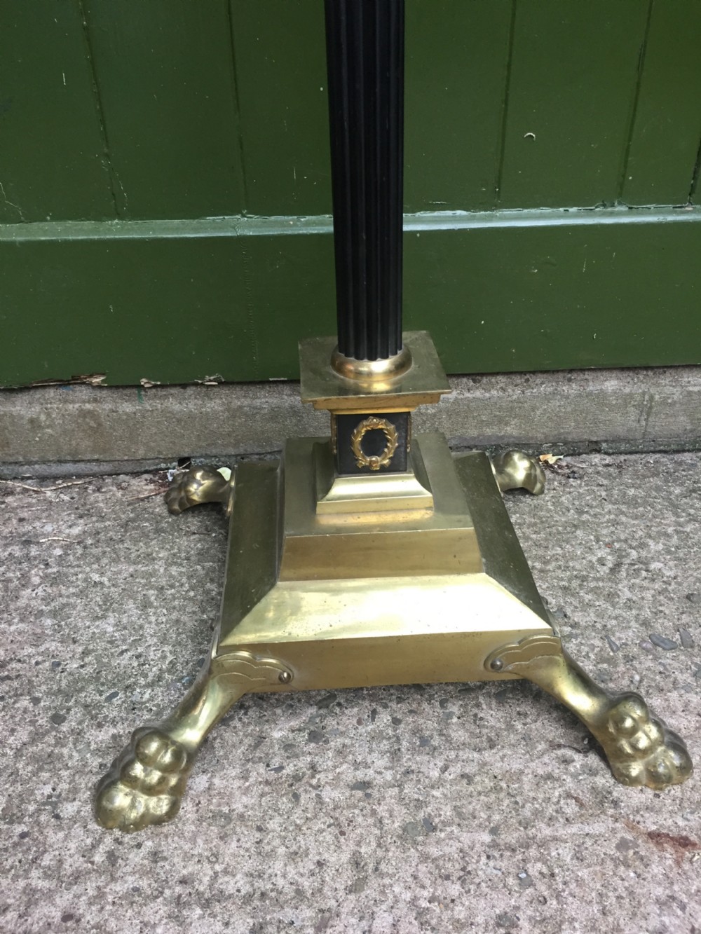 Early C20th Empire style adjustable height reeded column standard lamp with Corinthian capital. View III