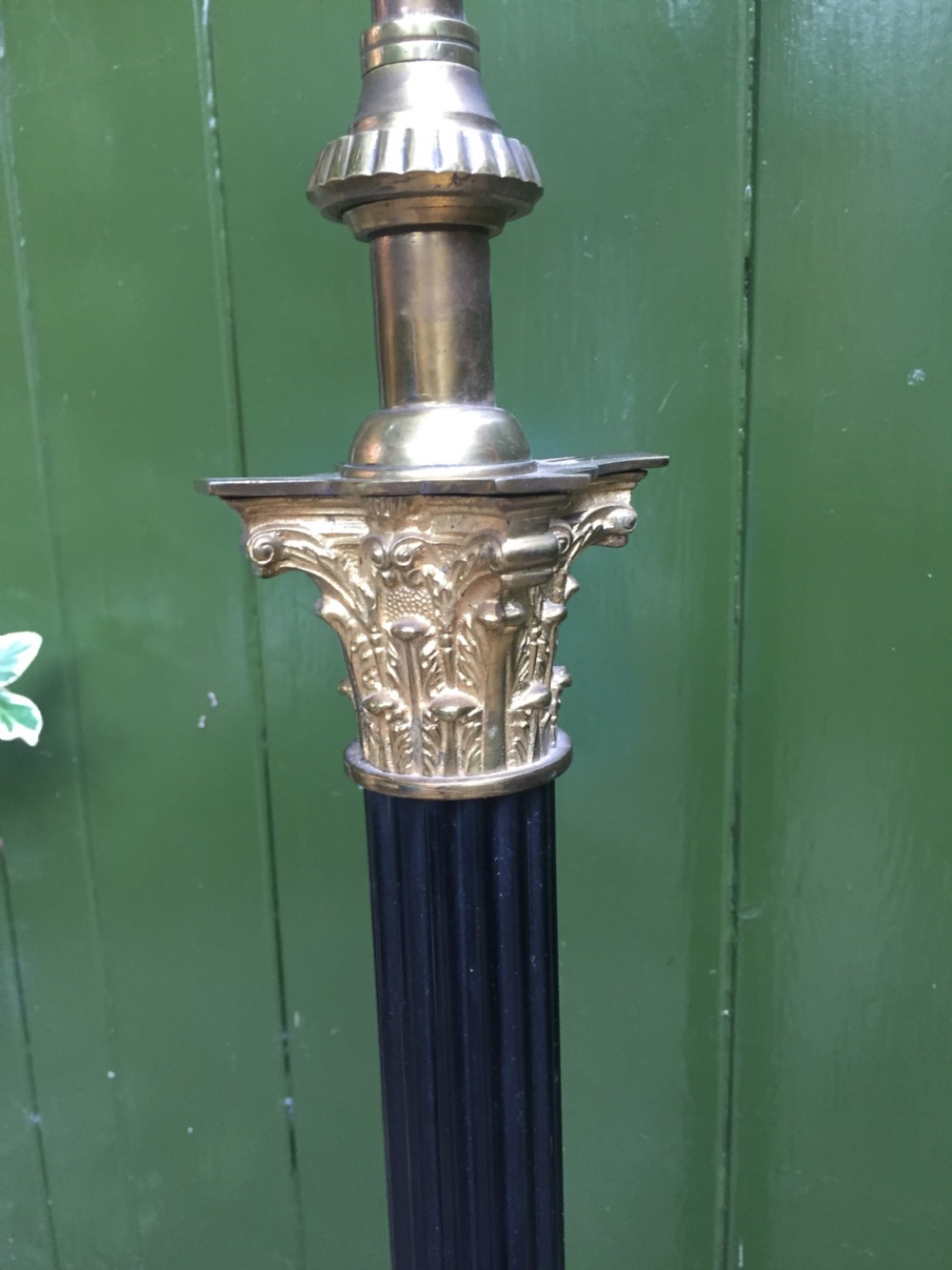 Early C20th Empire style adjustable height reeded column standard lamp with Corinthian capital. View VII