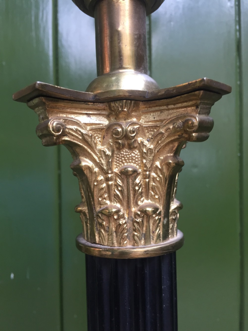 Early C20th Empire style adjustable height reeded column standard lamp with Corinthian capital. View X