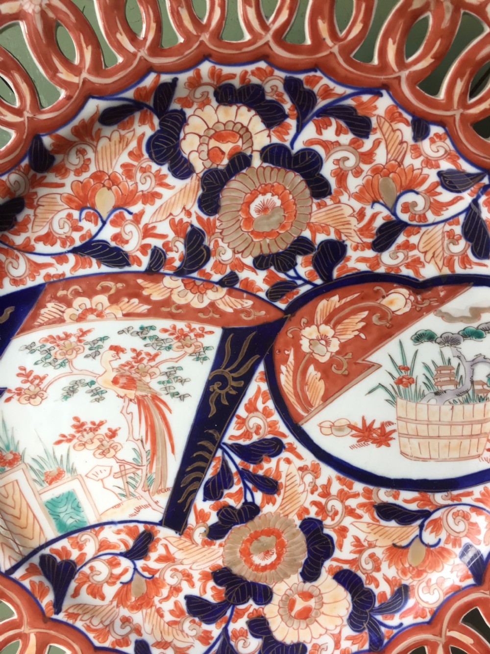 Matched pair of late C19th Japanese Imari porcelain chargers of identical size and shape. View VI