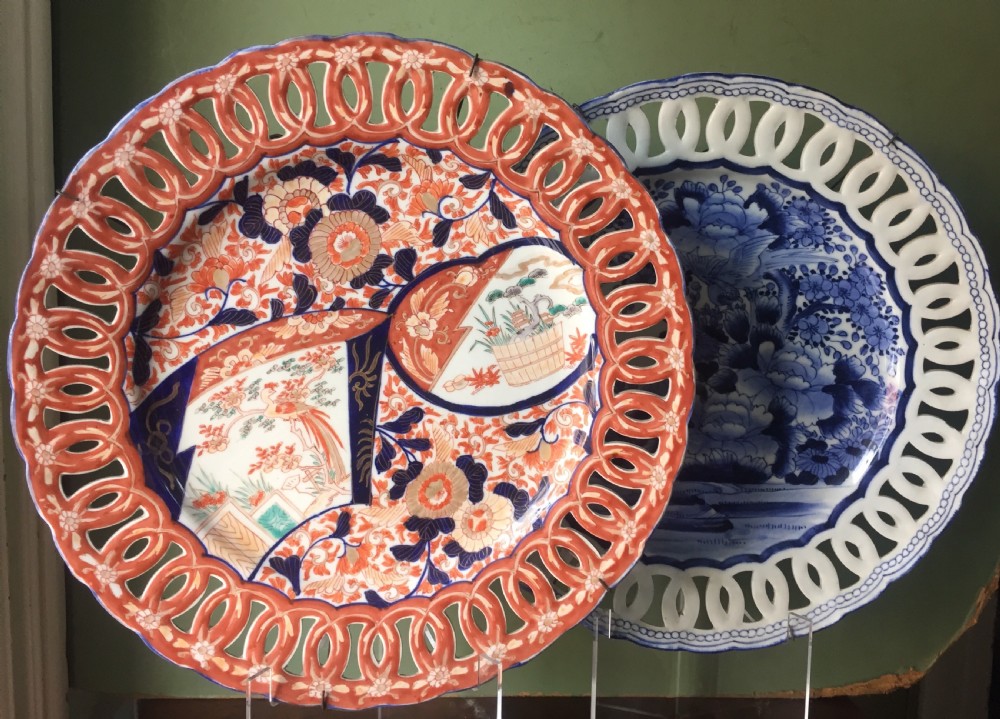 Matched pair of late C19th Japanese Imari porcelain chargers of identical size and shape. View XII