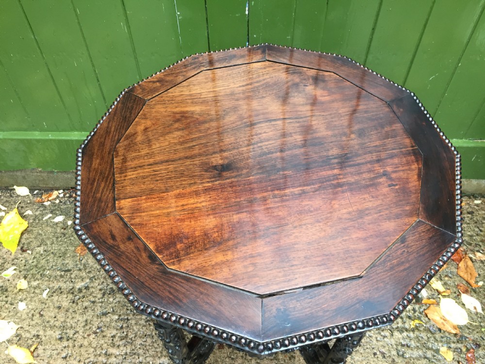 Superb quality late C19th Chinese Qing Dynasty carved hardwood occasional table on folding base. View IV