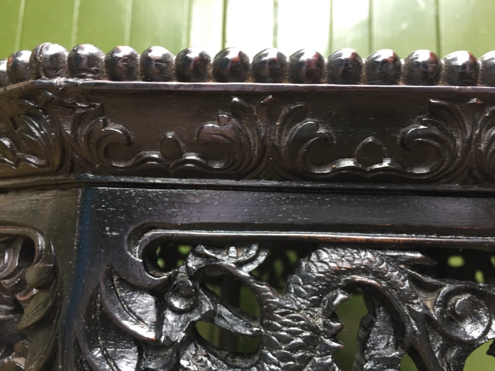 Superb quality late C19th Chinese Qing Dynasty carved hardwood occasional table on folding base. View X