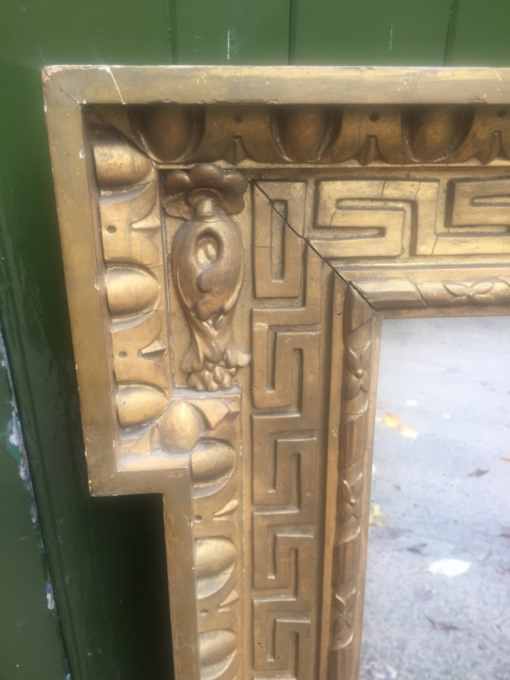 Pair of early C19th Georgian revival gilt-framed mirrors in the manner of William Kent in the Palladian architectural style . View V