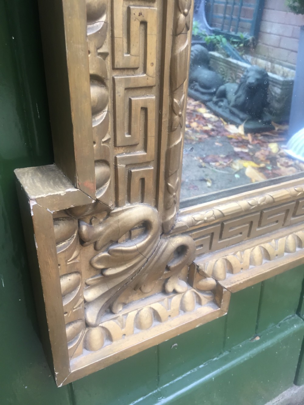 Pair of early C19th Georgian revival gilt-framed mirrors in the manner of William Kent in the Palladian architectural style . View XI