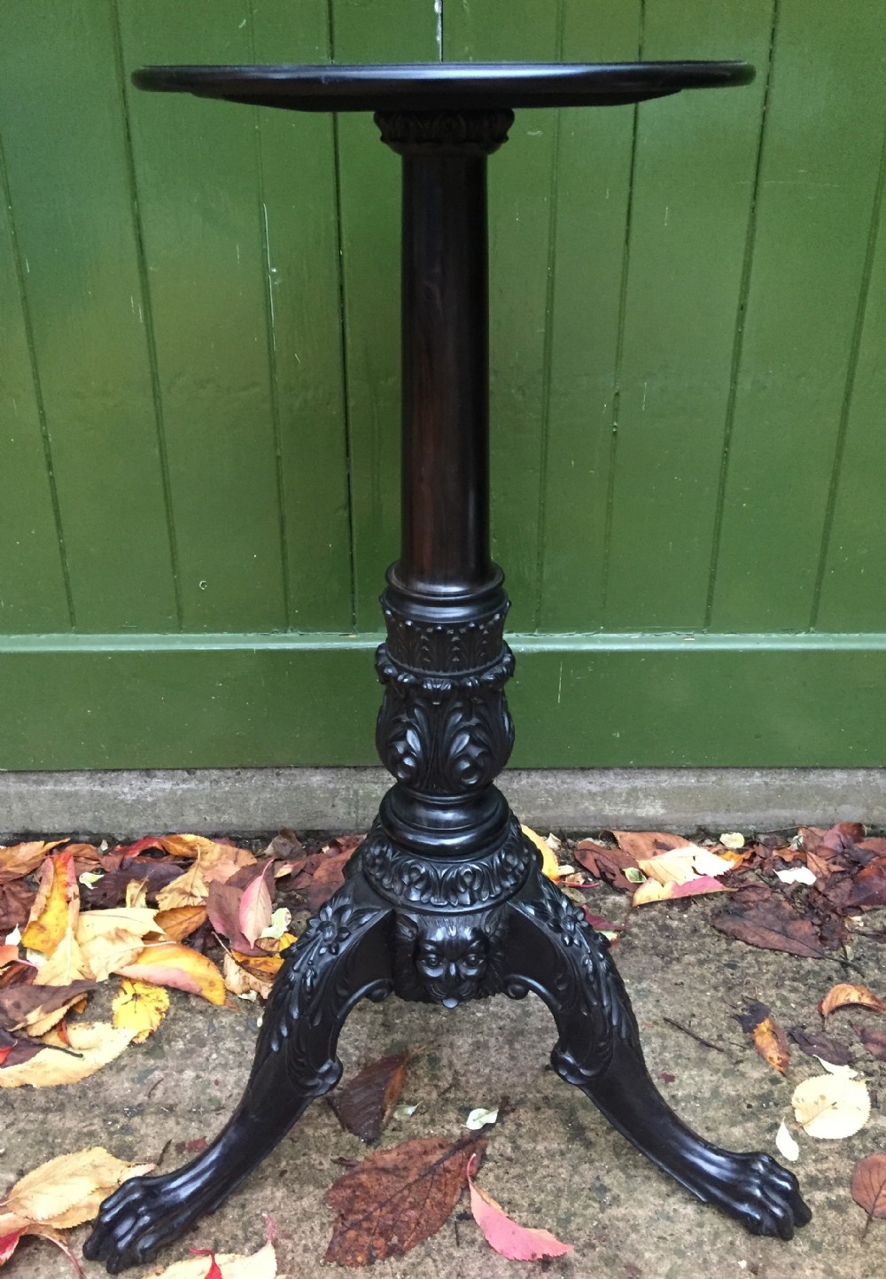Rare mid C19th Anglo-Indian carved solid ebony candlestand of outstanding quality.