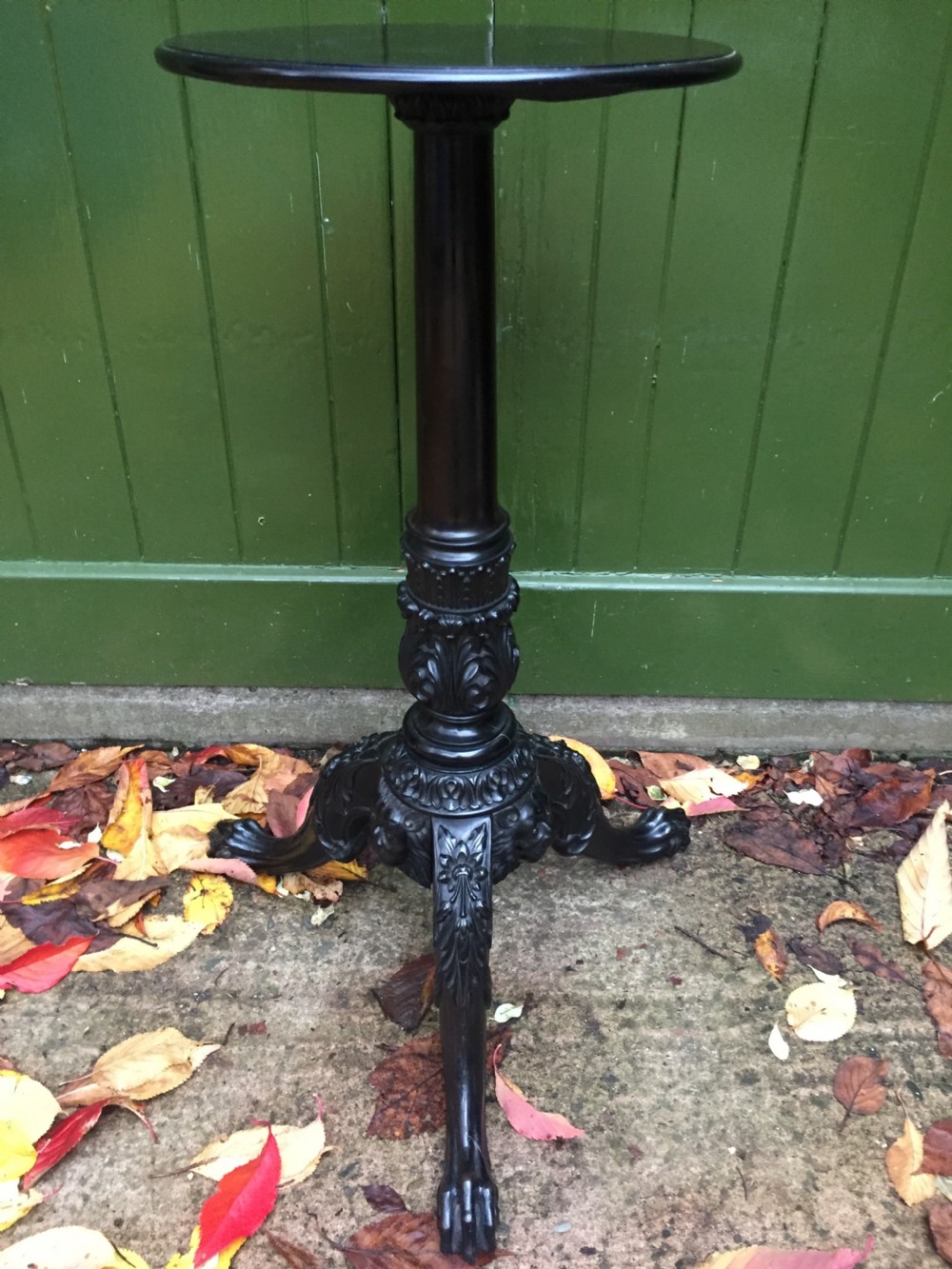 Rare mid C19th Anglo-Indian carved solid ebony candlestand of outstanding quality. View III