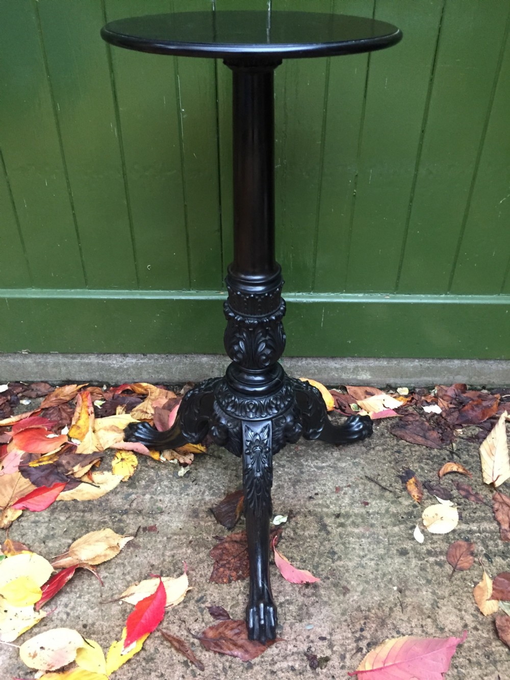 Rare mid C19th Anglo-Indian carved solid ebony candlestand of outstanding quality. View IV
