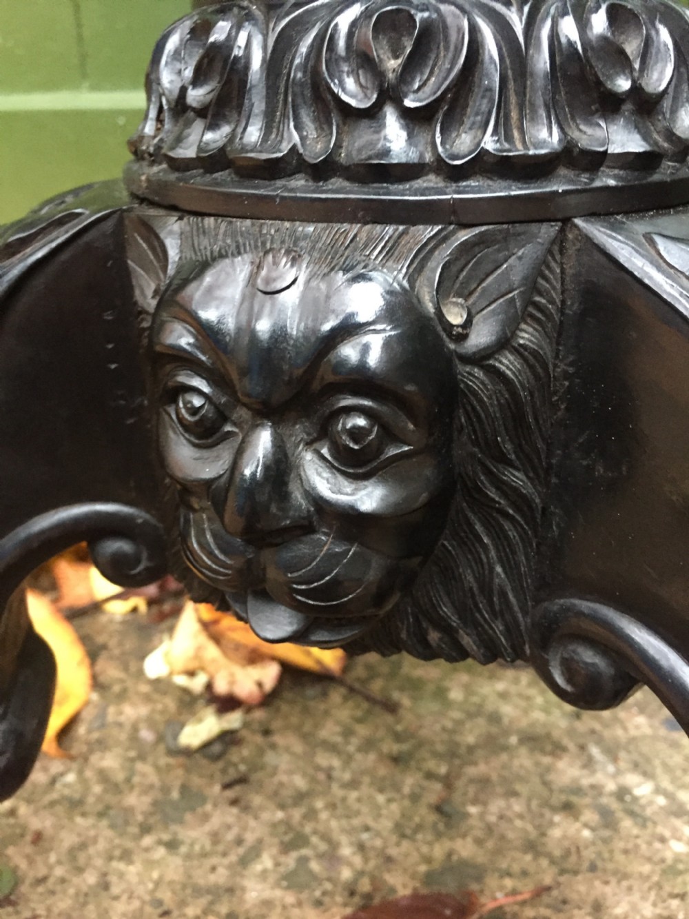 Rare mid C19th Anglo-Indian carved solid ebony candlestand of outstanding quality. View VIII