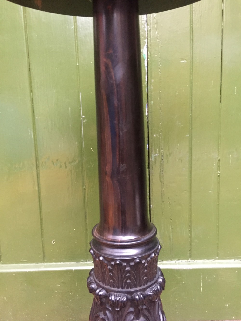 Rare mid C19th Anglo-Indian carved solid ebony candlestand of outstanding quality. View X