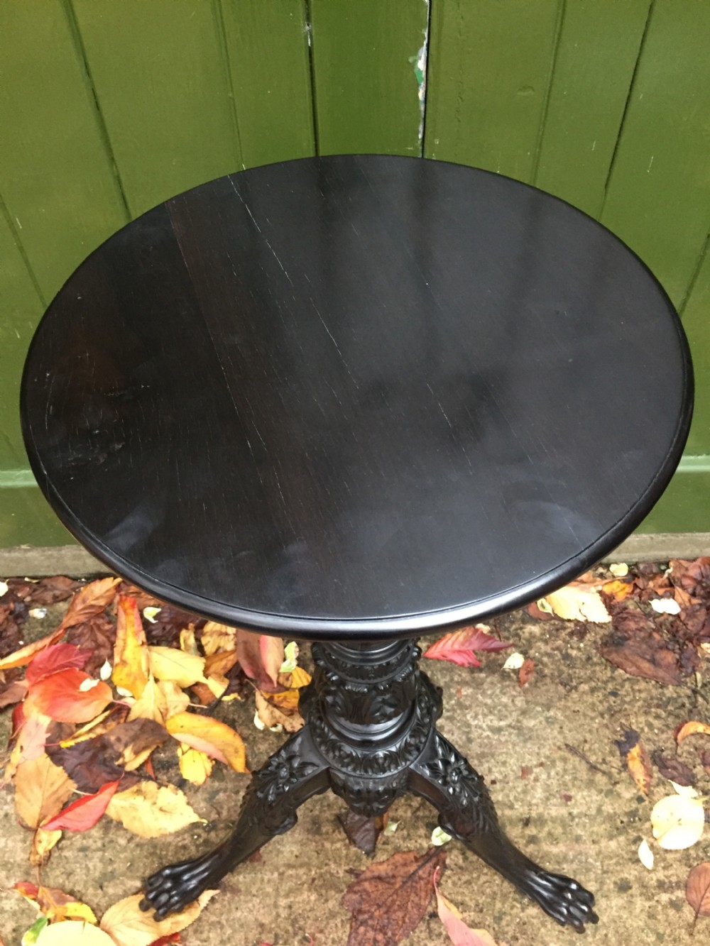 Rare mid C19th Anglo-Indian carved solid ebony candlestand of outstanding quality. View XI