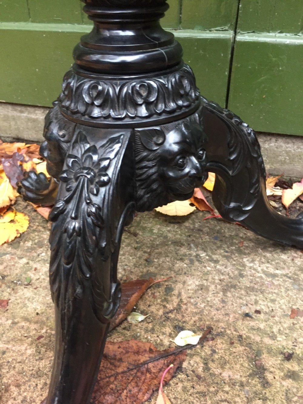Rare mid C19th Anglo-Indian carved solid ebony candlestand of outstanding quality. View XII