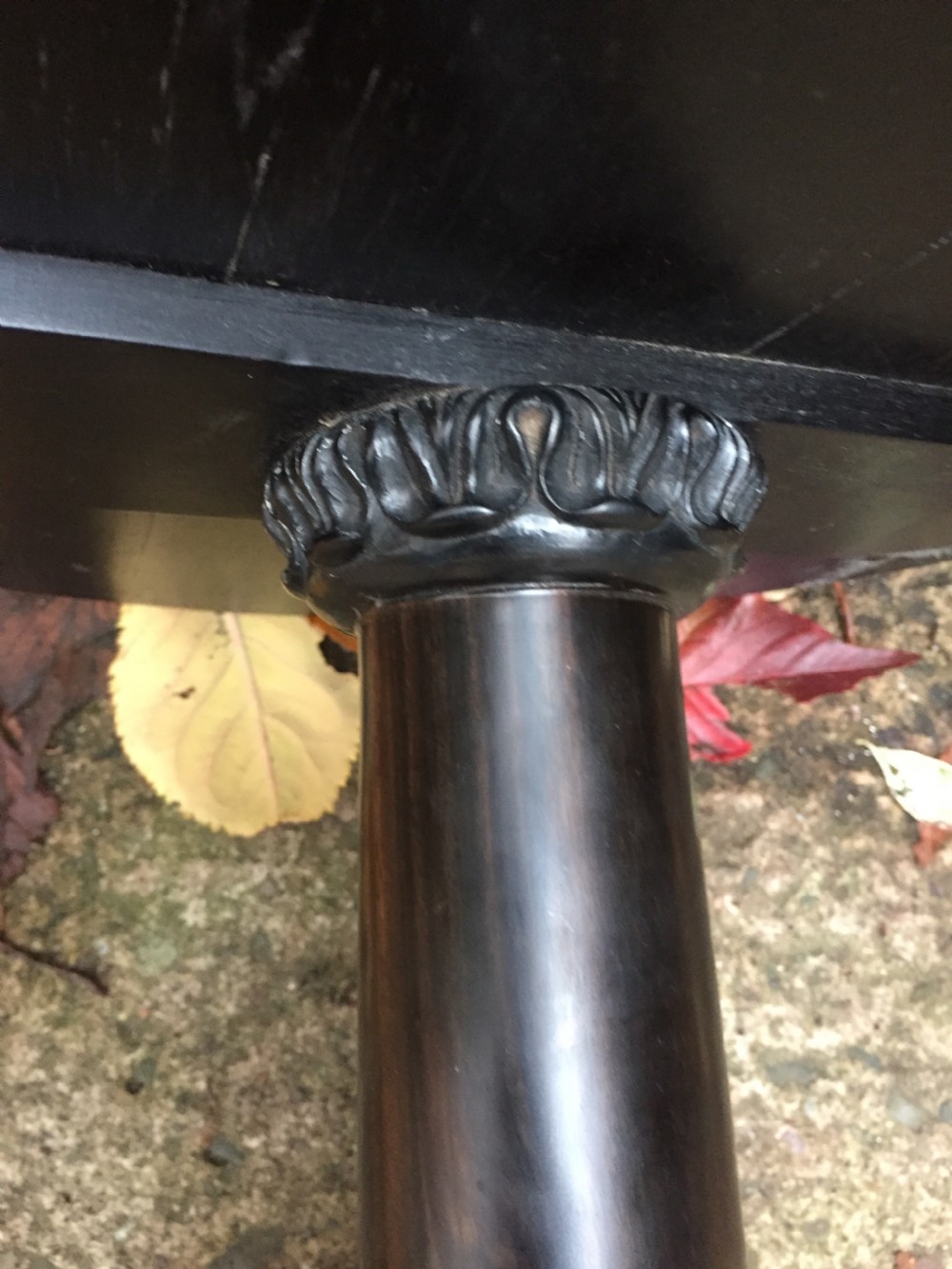 Rare mid C19th Anglo-Indian carved solid ebony candlestand of outstanding quality. View XV