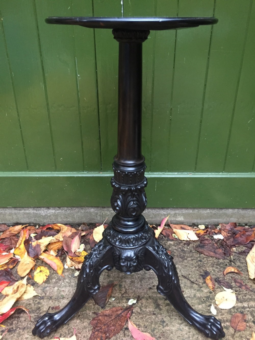 Rare mid C19th Anglo-Indian carved solid ebony candlestand of outstanding quality. View XVI