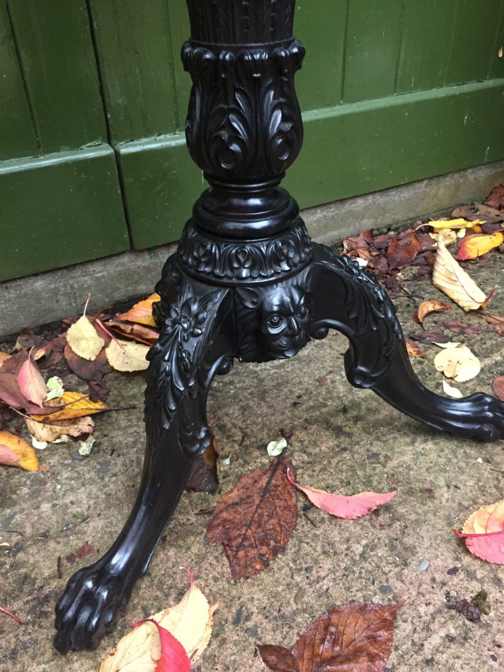 Rare mid C19th Anglo-Indian carved solid ebony candlestand of outstanding quality. View XVII