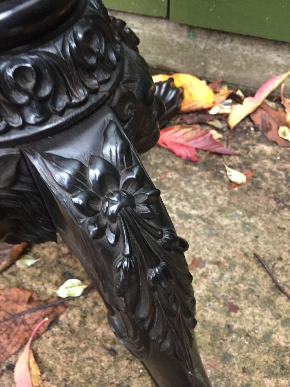 Rare mid C19th Anglo-Indian carved solid ebony candlestand of outstanding quality. View XVIII