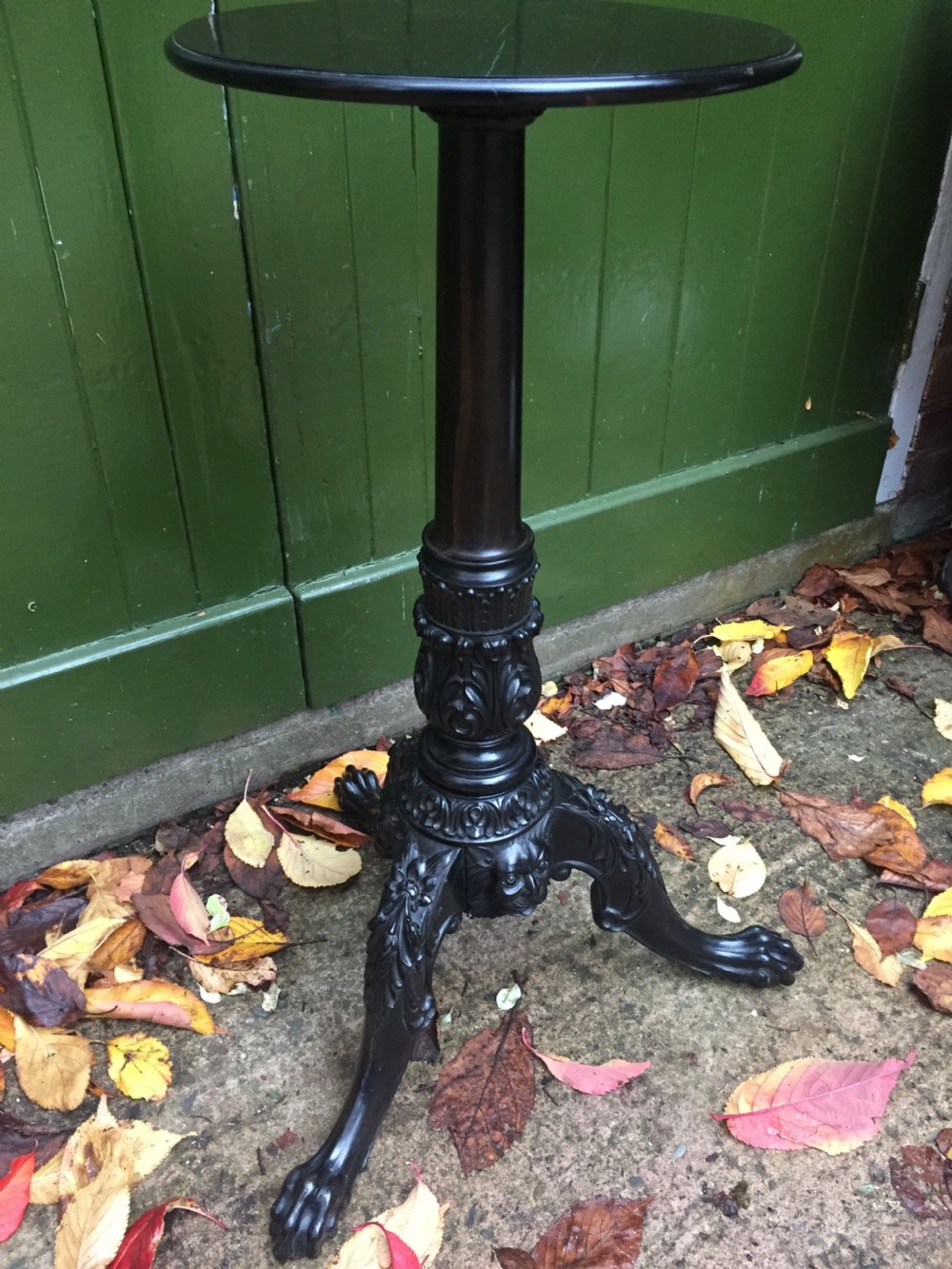 Rare mid C19th Anglo-Indian carved solid ebony candlestand of outstanding quality. View XIX