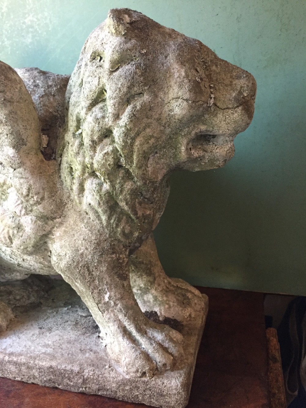 Early C20th composition stone sculpture of a winged lion , probably depicting the Lion of St. Mark. View II