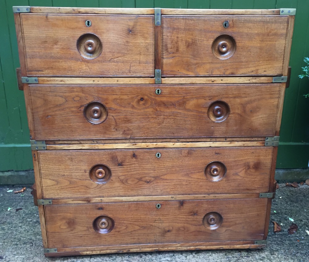 C19th Naval Officer's  brass-bound teak 2-part campaign chest of drawers . View III