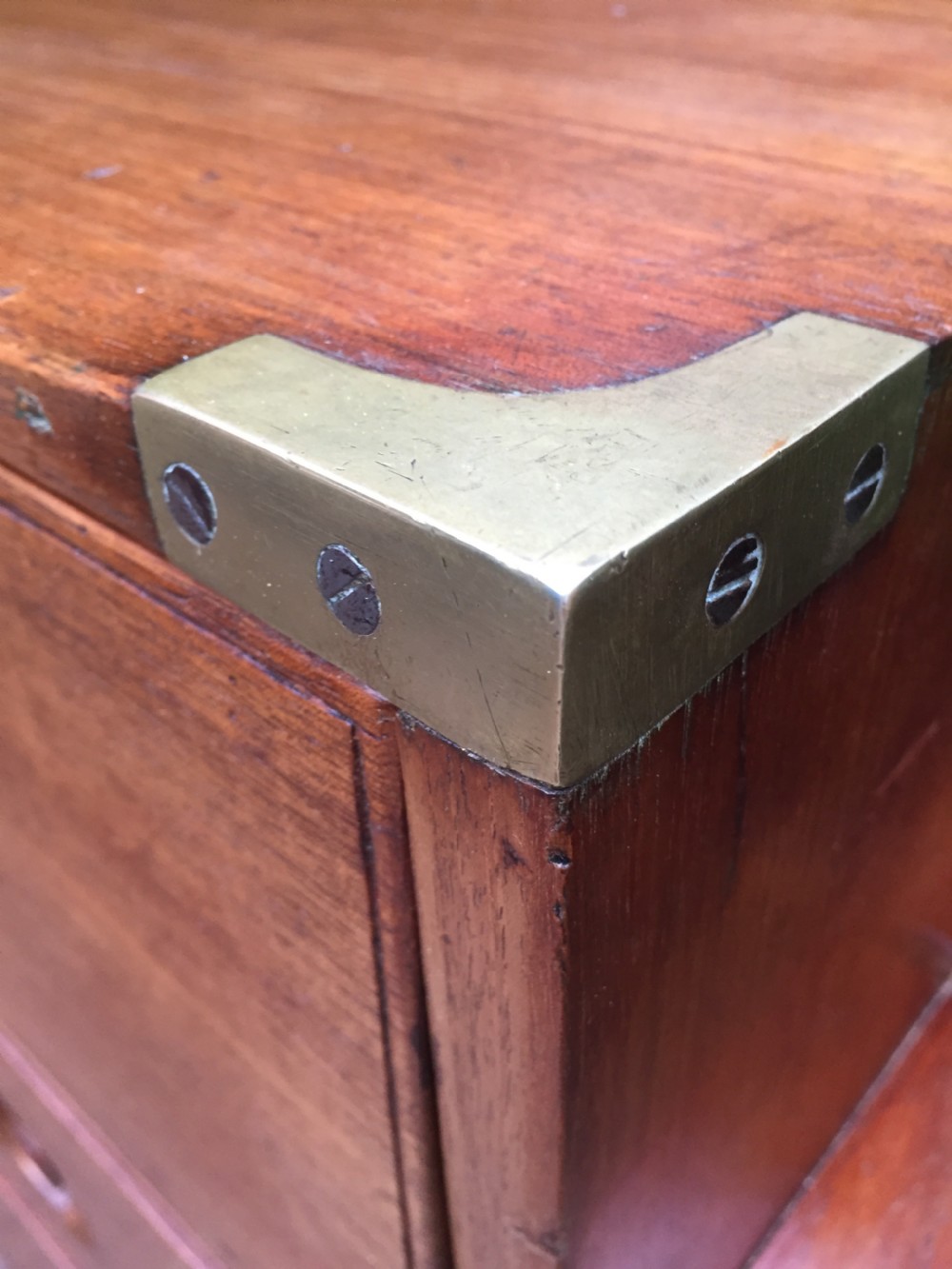 C19th Naval Officer's  brass-bound teak 2-part campaign chest of drawers . View VIII
