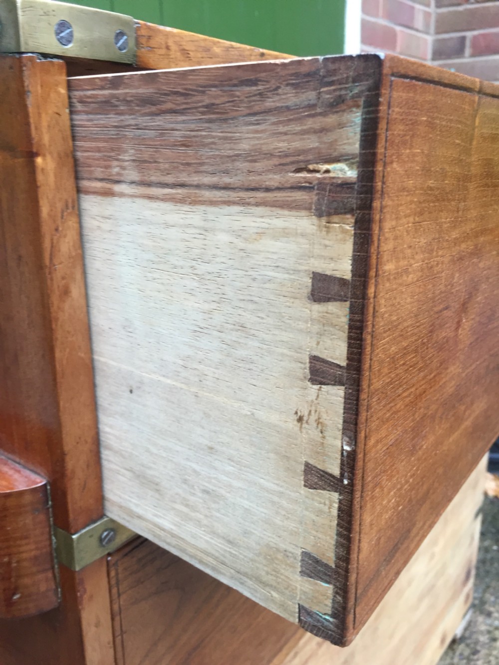 C19th Naval Officer's  brass-bound teak 2-part campaign chest of drawers . View XV