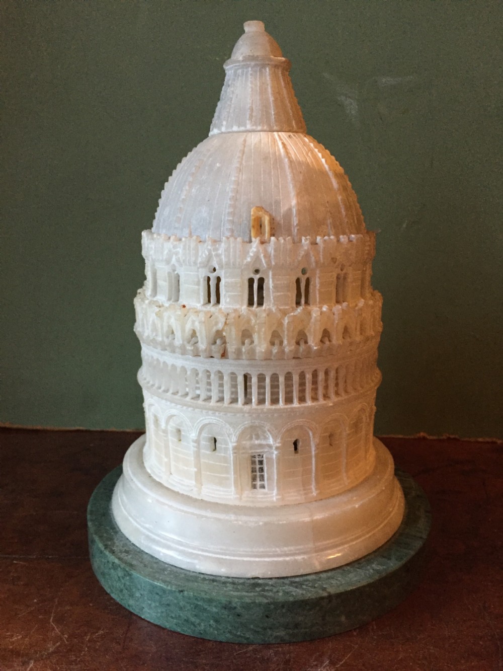 C19th Italian carved alabaster 'Grand Tour' souvenir model of the Baptistery, Pisa , Italy. View II