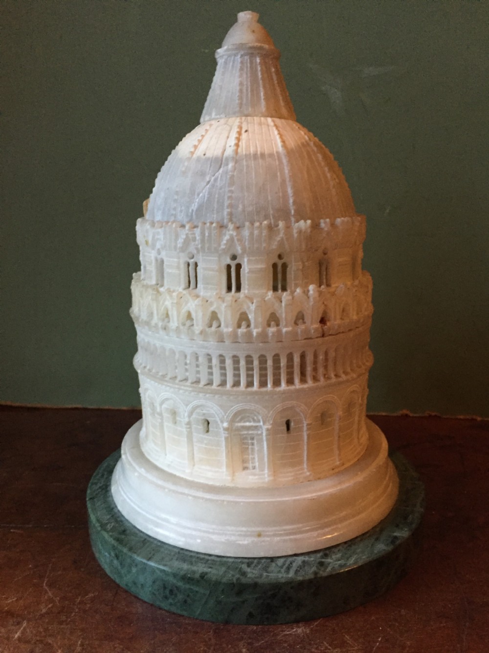 C19th Italian carved alabaster 'Grand Tour' souvenir model of the Baptistery, Pisa , Italy. View IV