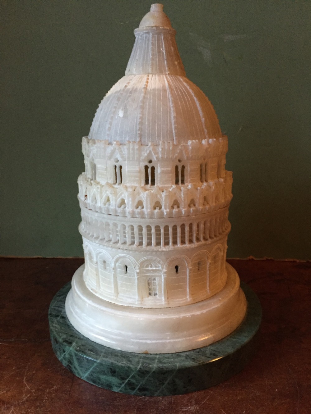 C19th Italian carved alabaster 'Grand Tour' souvenir model of the Baptistery, Pisa , Italy. View V