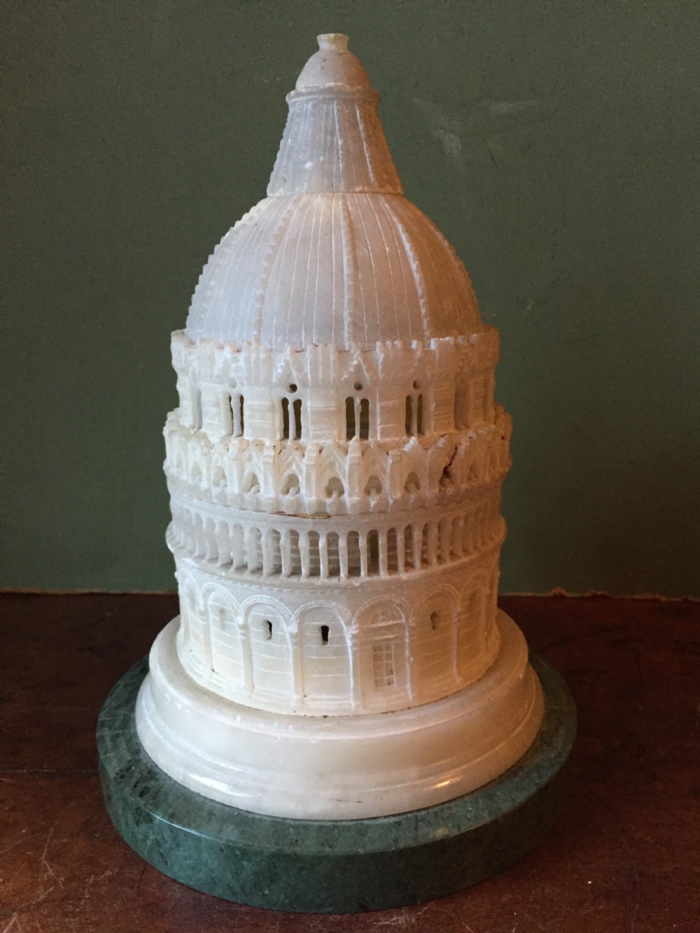 C19th Italian carved alabaster 'Grand Tour' souvenir model of the Baptistery, Pisa , Italy. View VI