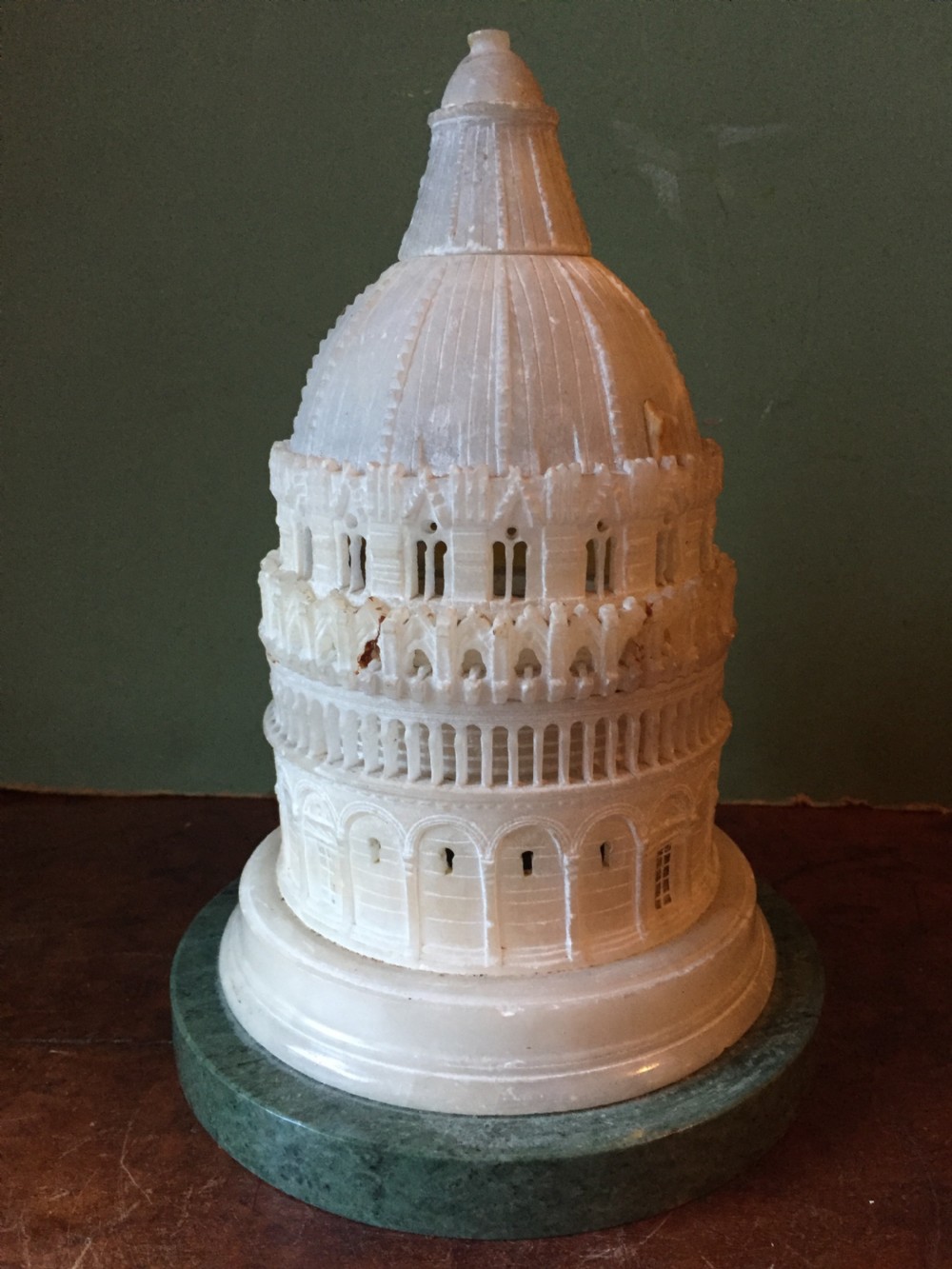 C19th Italian carved alabaster 'Grand Tour' souvenir model of the Baptistery, Pisa , Italy. View VII