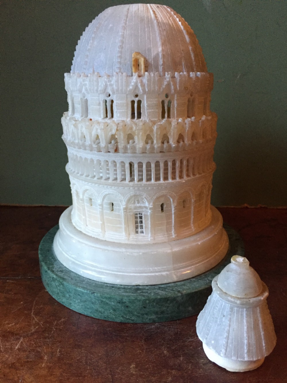 C19th Italian carved alabaster 'Grand Tour' souvenir model of the Baptistery, Pisa , Italy. View XII