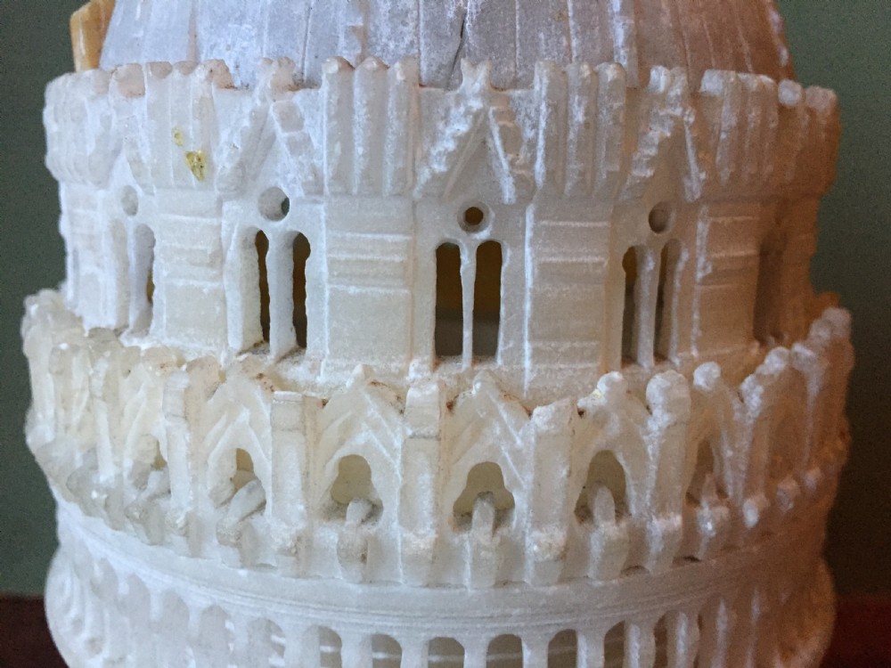C19th Italian carved alabaster 'Grand Tour' souvenir model of the Baptistery, Pisa , Italy. View XV