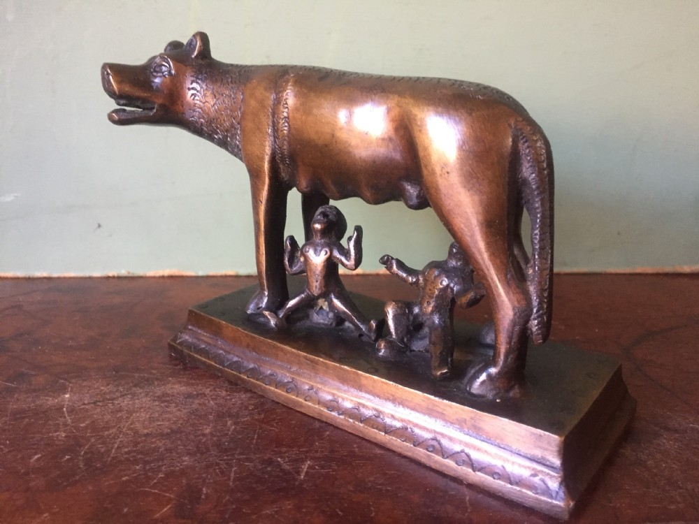 Late C19th Italian bronze 'Grand Tour' souvenir sculpture of the Capitoline Wolf. View IX