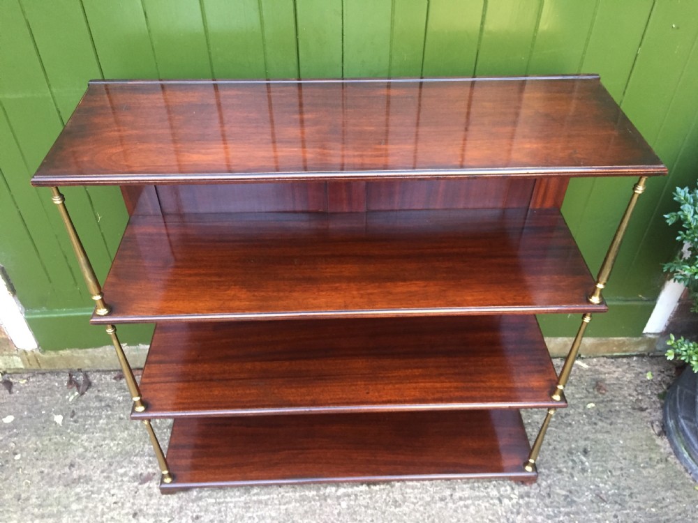 Late C19th mahogany and brass column support 3-tier open book-shelves or display stand . View VII