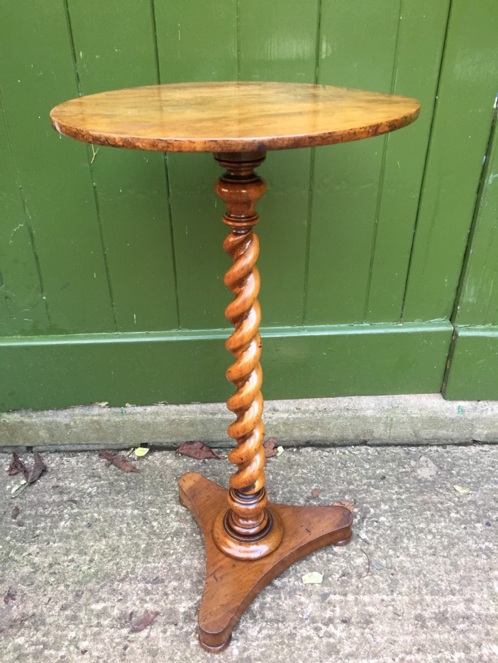 Mid C19th walnut oval- topped wine table  or candlestand, by Charles Hindley & Sons London.