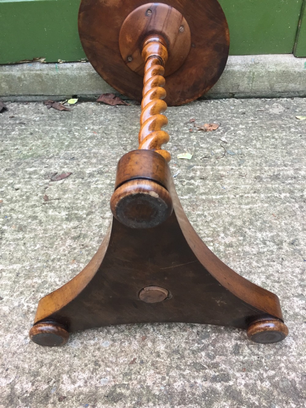 Mid C19th walnut oval- topped wine table  or candlestand, by Charles Hindley & Sons London. View XI