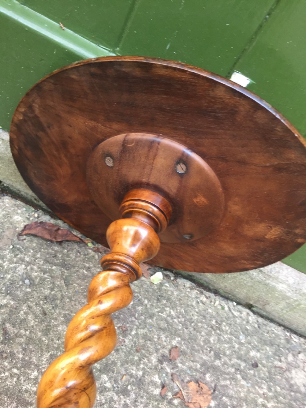 Mid C19th walnut oval- topped wine table  or candlestand, by Charles Hindley & Sons London. View XII
