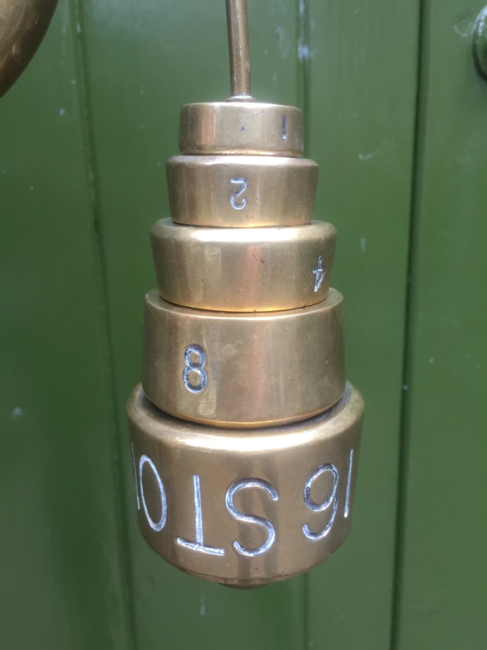 A set of late Victorian or Edwardian oak and brass floor-standing scales by W. & T. Avery Ltd. , Birmingham. View XI