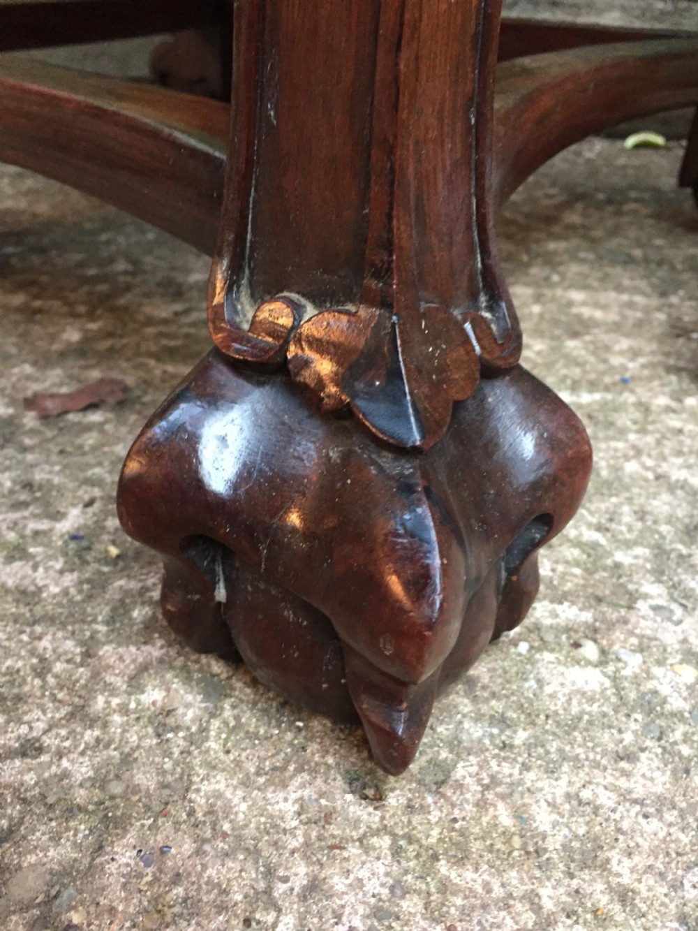 Pair of late C19th Chinese Qing Dynasty carved hardwood inset marble top low jardiniere stands or end tables. View XI