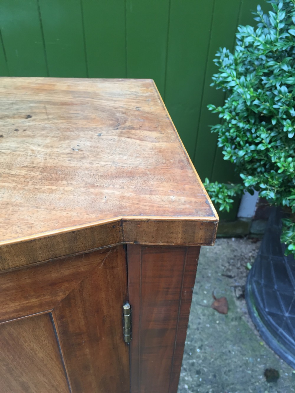Elegant late C18th George III period mahogany bow-fronted 2-door side cabinet of restrained design and rare narrow proportions. View VIII
