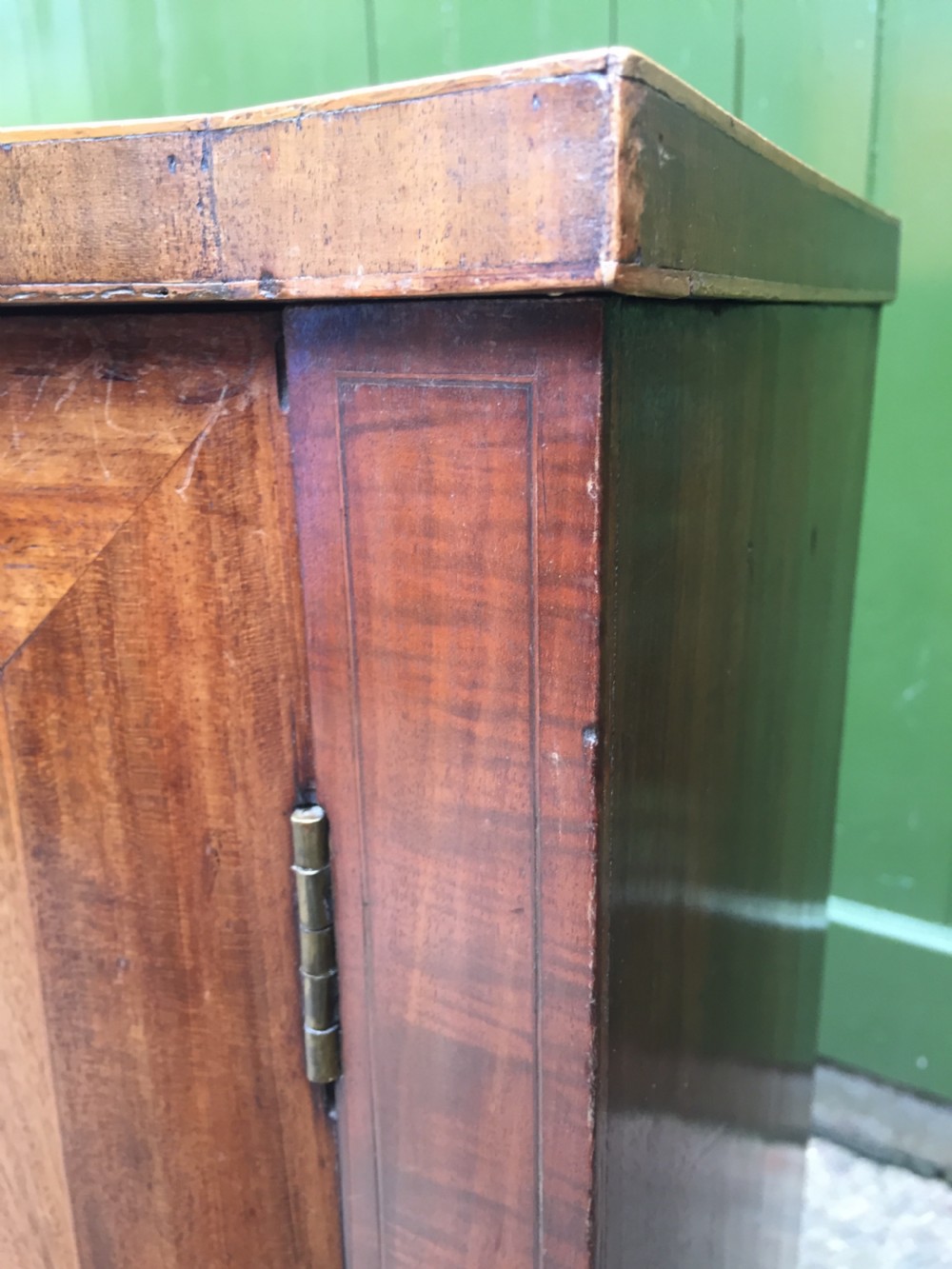 Elegant late C18th George III period mahogany bow-fronted 2-door side cabinet of restrained design and rare narrow proportions. View IX