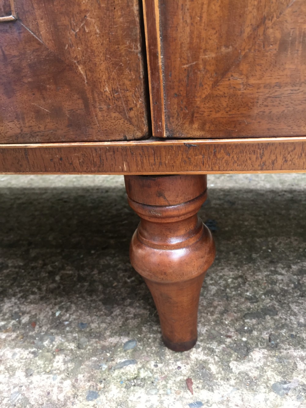 Elegant late C18th George III period mahogany bow-fronted 2-door side cabinet of restrained design and rare narrow proportions. View X