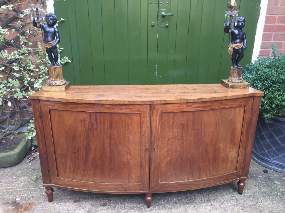 Elegant late C18th George III period mahogany bow-fronted 2-door side cabinet of restrained design and rare narrow proportions. View XVI