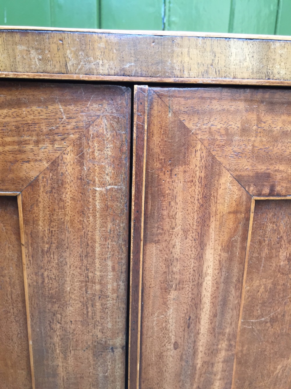 Elegant late C18th George III period mahogany bow-fronted 2-door side cabinet of restrained design and rare narrow proportions. View XXIV