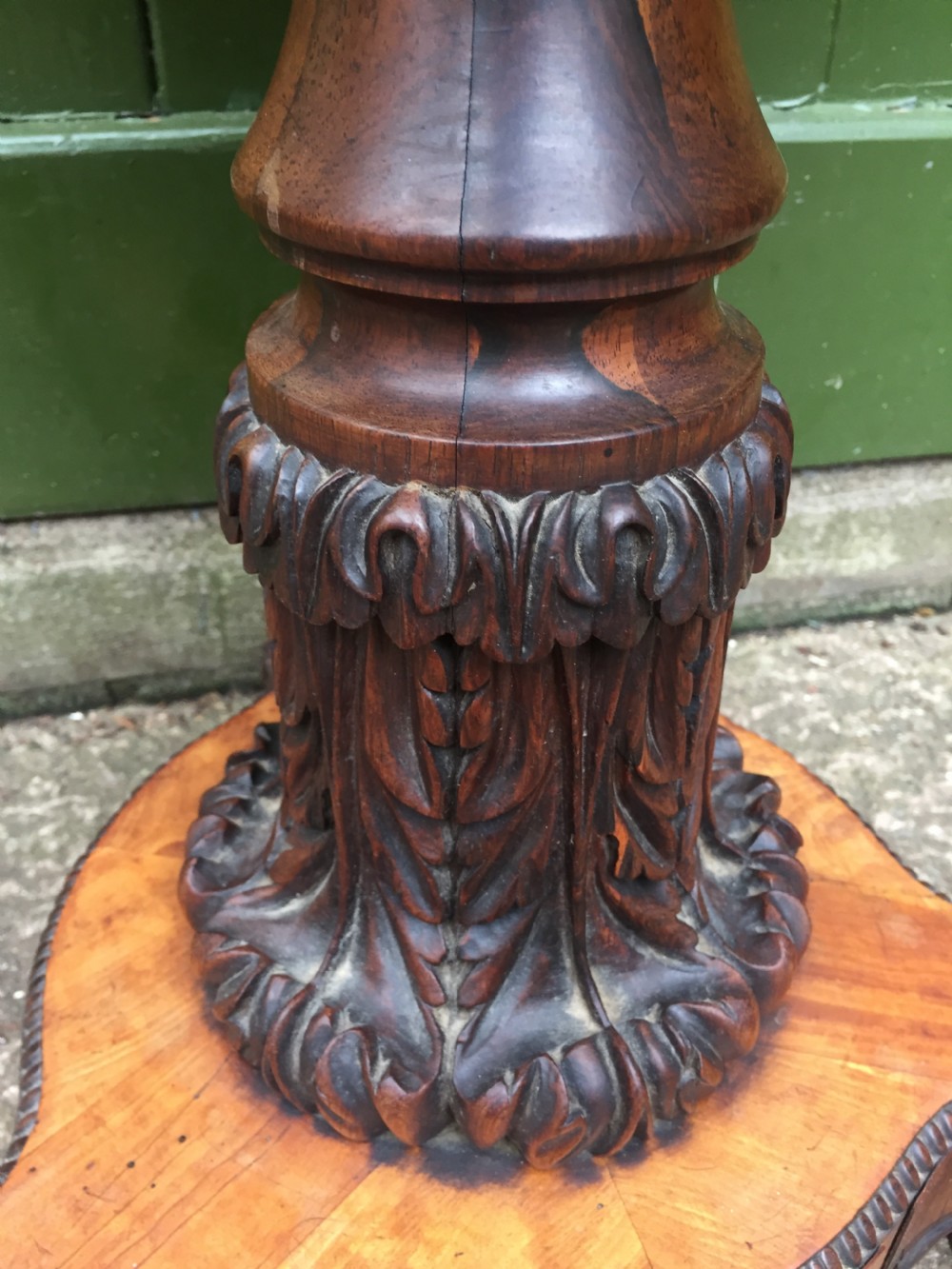 Fine quality early C19th George IV period rosewood and satinwood sewing or work table of unusual form . View V