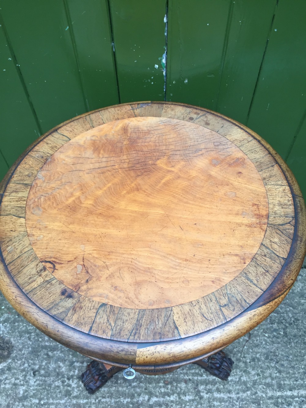 Fine quality early C19th George IV period rosewood and satinwood sewing or work table of unusual form . View IX