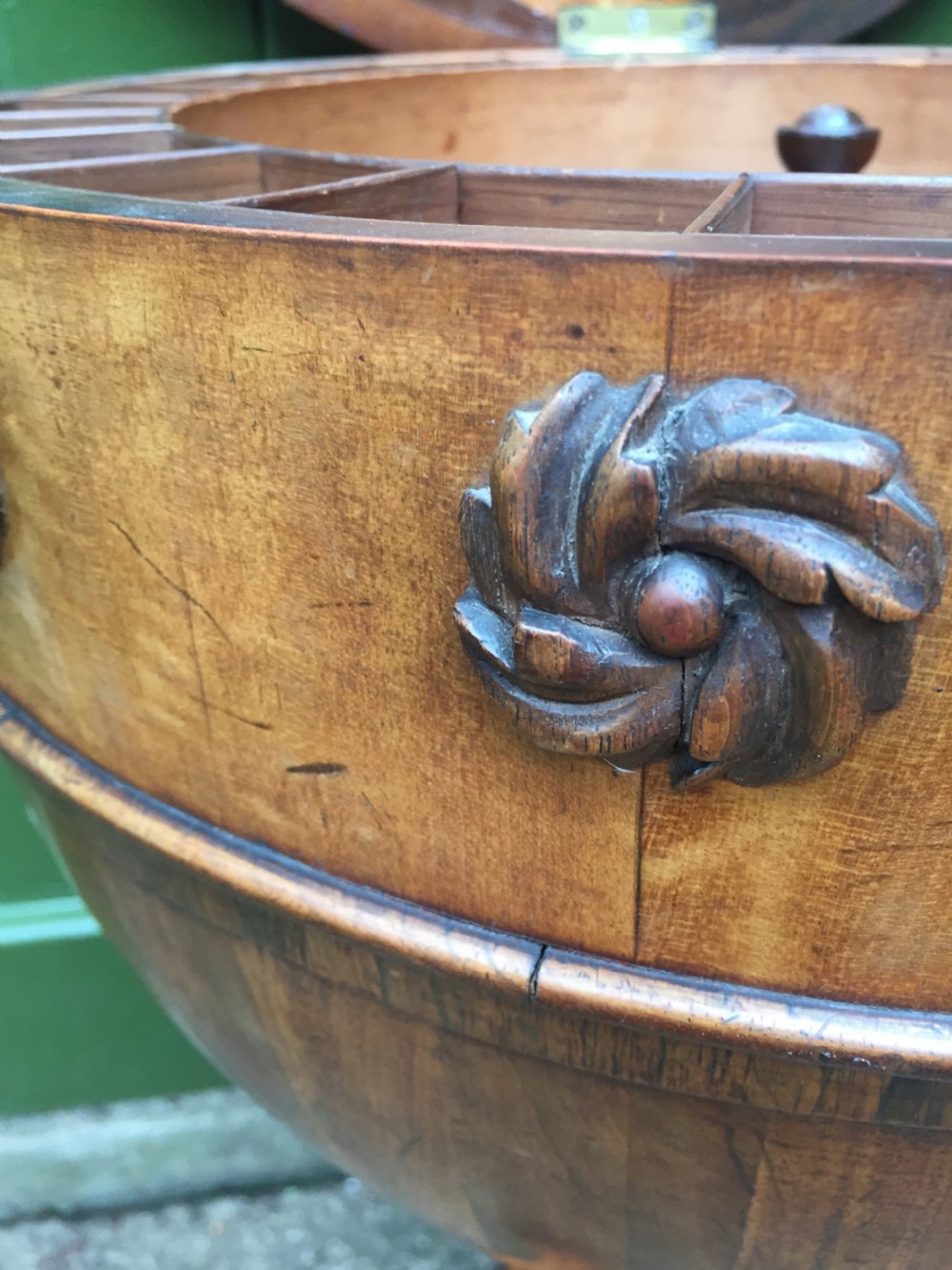 Fine quality early C19th George IV period rosewood and satinwood sewing or work table of unusual form . View XIV