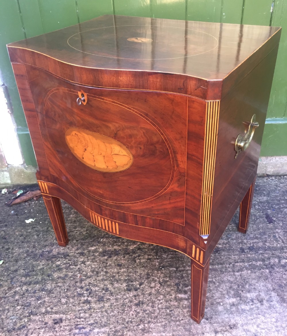 Late C18th George III period Sheraton design mahogany wine cellarette with box-wood and satinwood inlay.